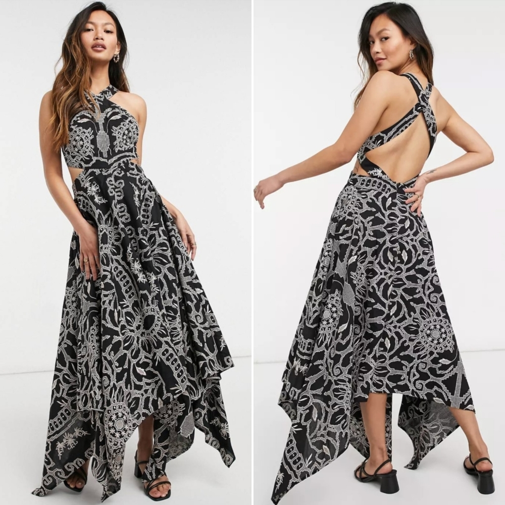 ASOS EDITION 🖤 embroidered halter midi dress with cutout sides in black